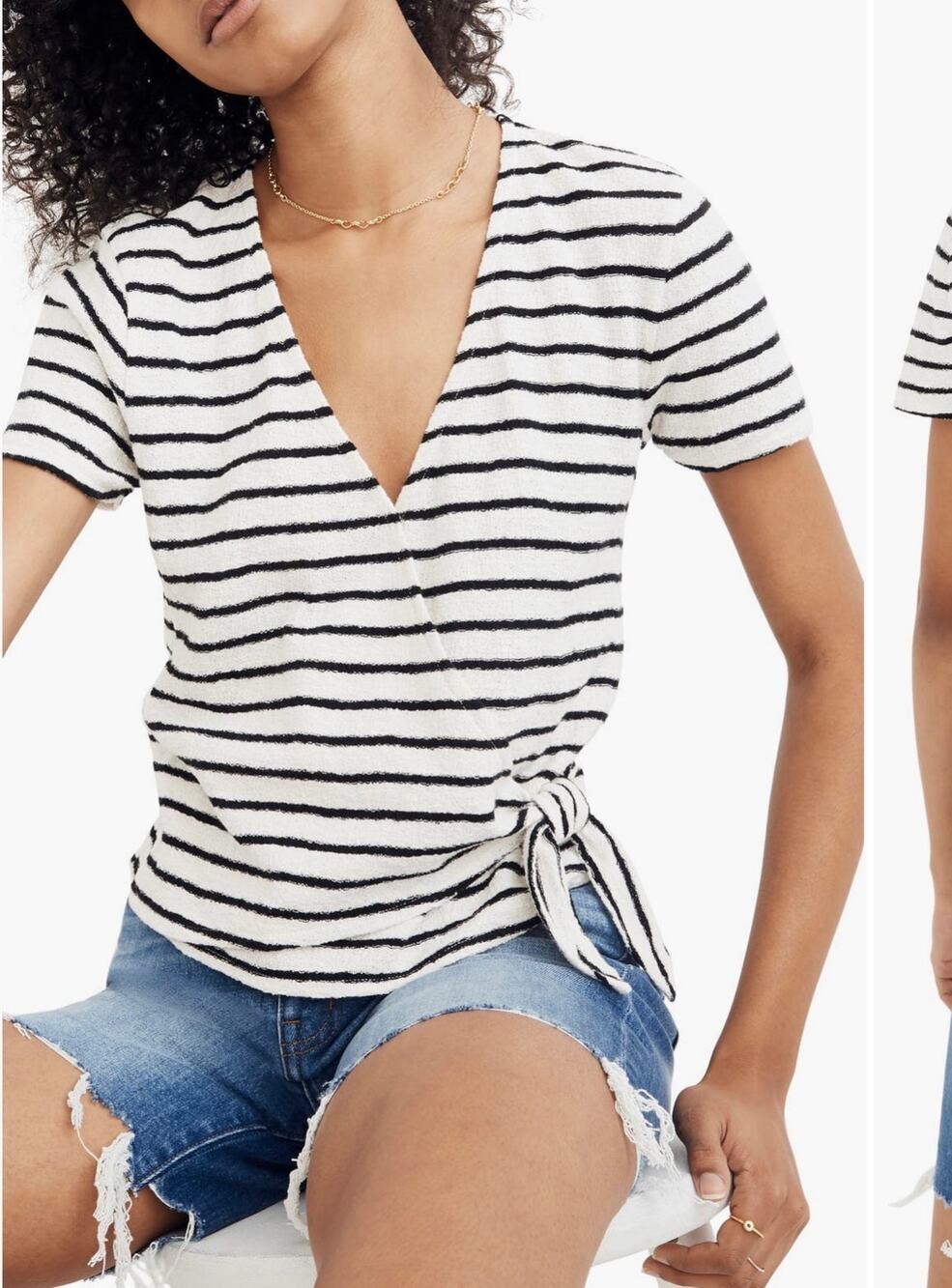 MADEWELL Black & White Striped Short Sleeve Wrap Top Size Small
